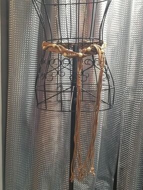 Braided Fringe Waist Belt in Tan